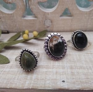 3 SET SILVER-STONE RINGS NWOT